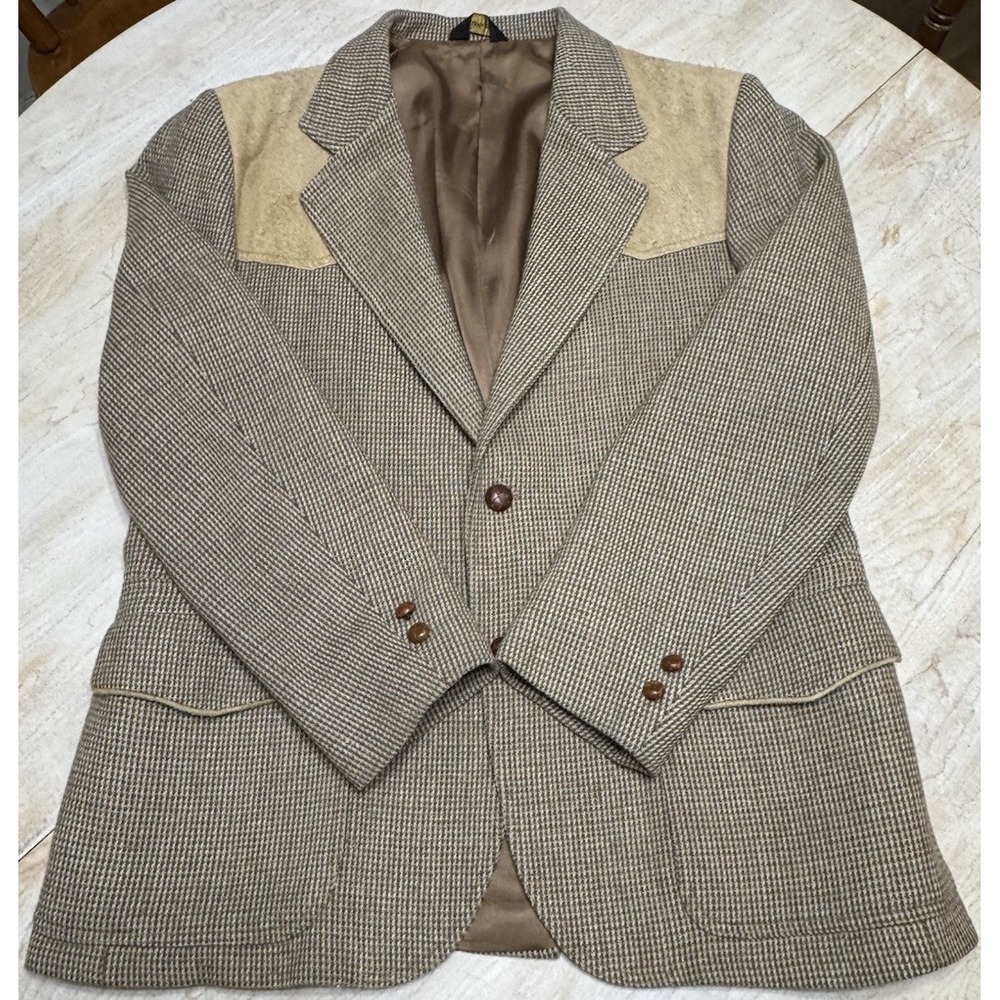 Pendleton High Grade Western Wear Jacket 46 Wool Tweed Suede Patches Blazer USA